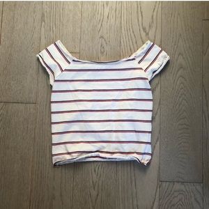 OFF THE SHOULDER RED WHITE AND BLUE CROP TOP